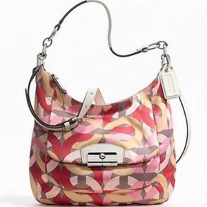 Coach Kristin Op Art Pink Hobo Purse with Card Holder